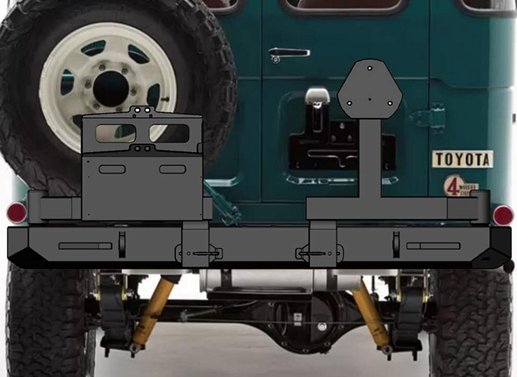 Toyota FJ40 Rear Bumper With Tyre Carrier and Jerry Can Holder